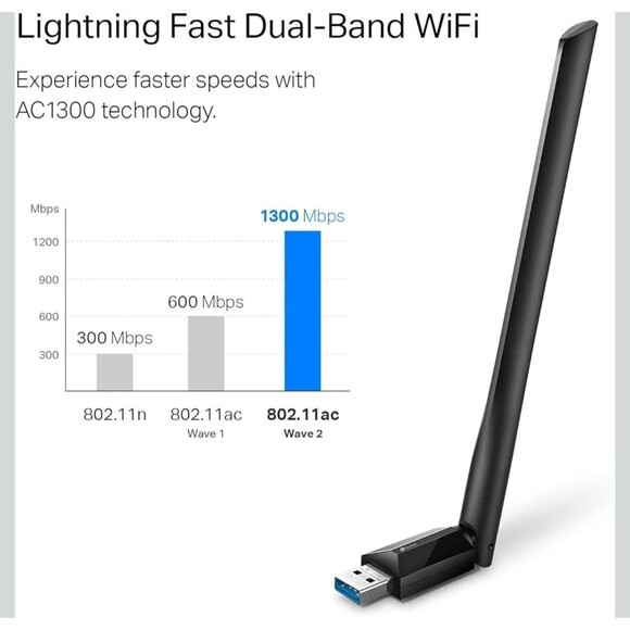 TP-LINK AC1300 Archer T3U Wireless Dual-Band USB Adapter - Black - Picture 3 of 5